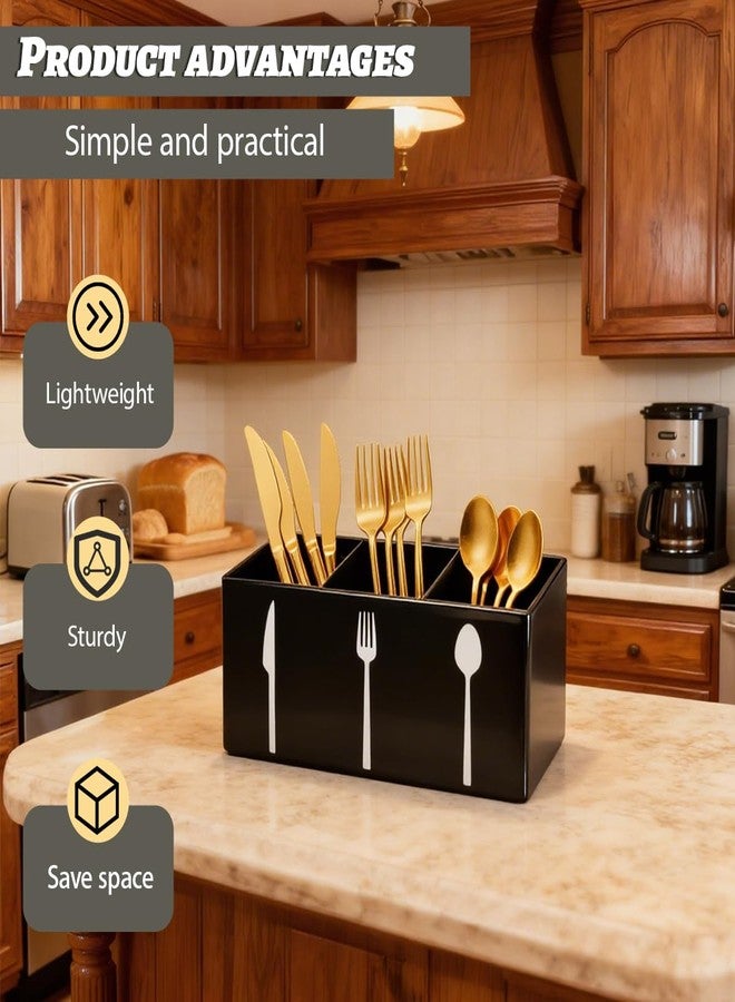 Sunmuliiiy Black Acrylic Cutlery Storage Organizer,Plastic Silverware Holder,Silverware Caddy 3 Section Tableware Plastic Holder for Kitchen Storage Indoor Outdoor Decoration Supplies - Image 5